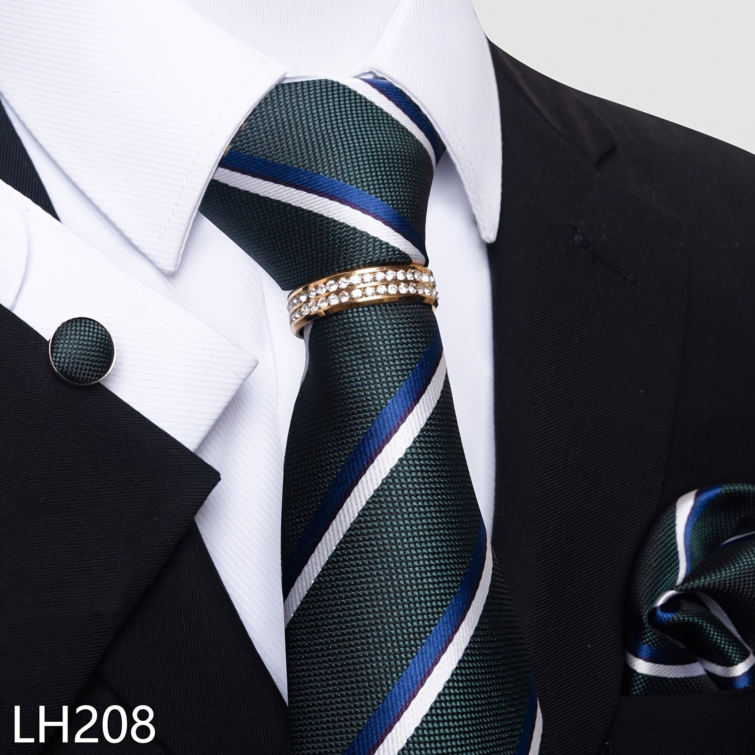 Erkaklar uchun rasmiy ish va to'y kiyimlari to'plami, chiziqli gul naqshli galstuk, cho'ntak sharlari, manşetli kalitlar va uzuk bilan