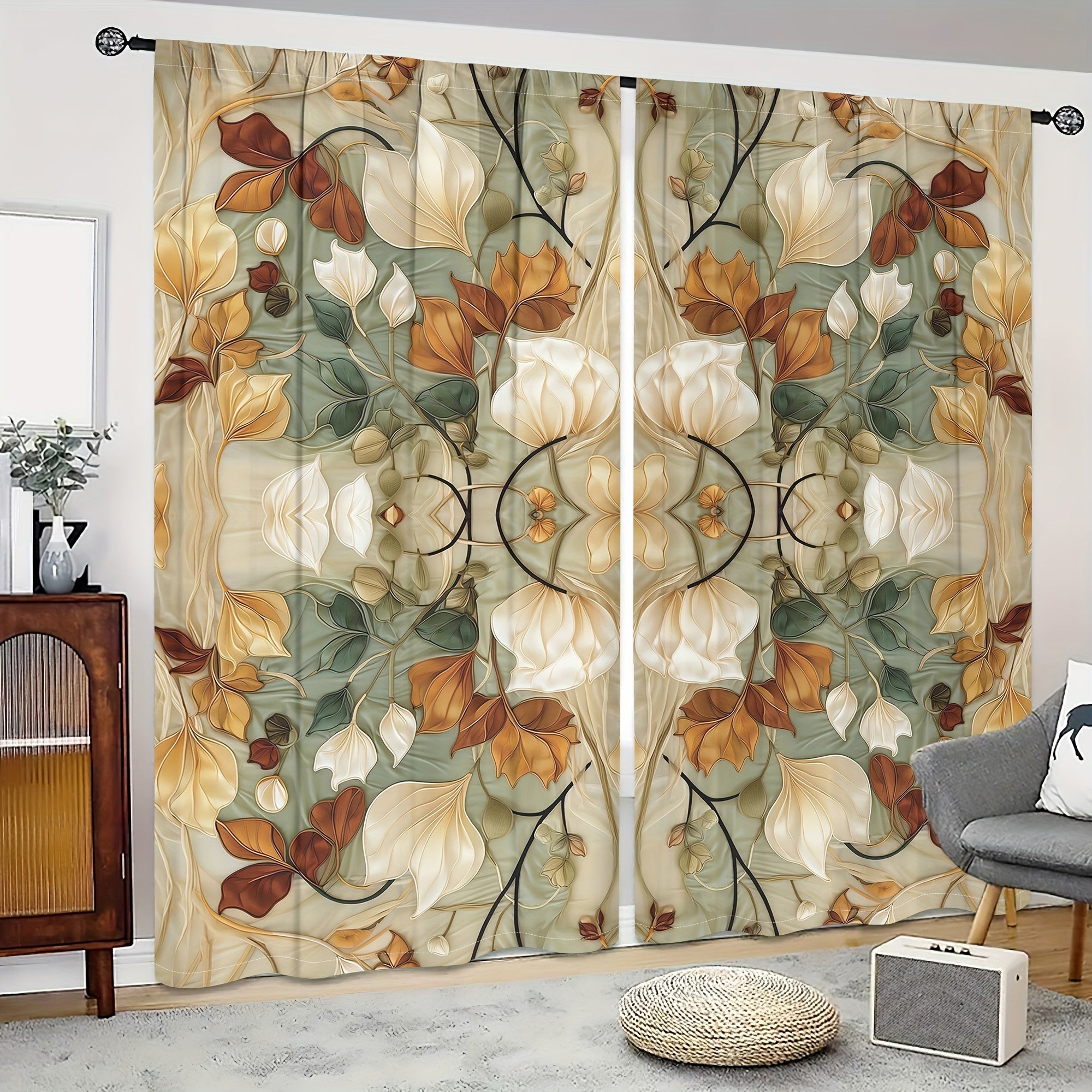 Floral Pattern Curtains Set for Bedroom Living Room Window Treatments Home Decor