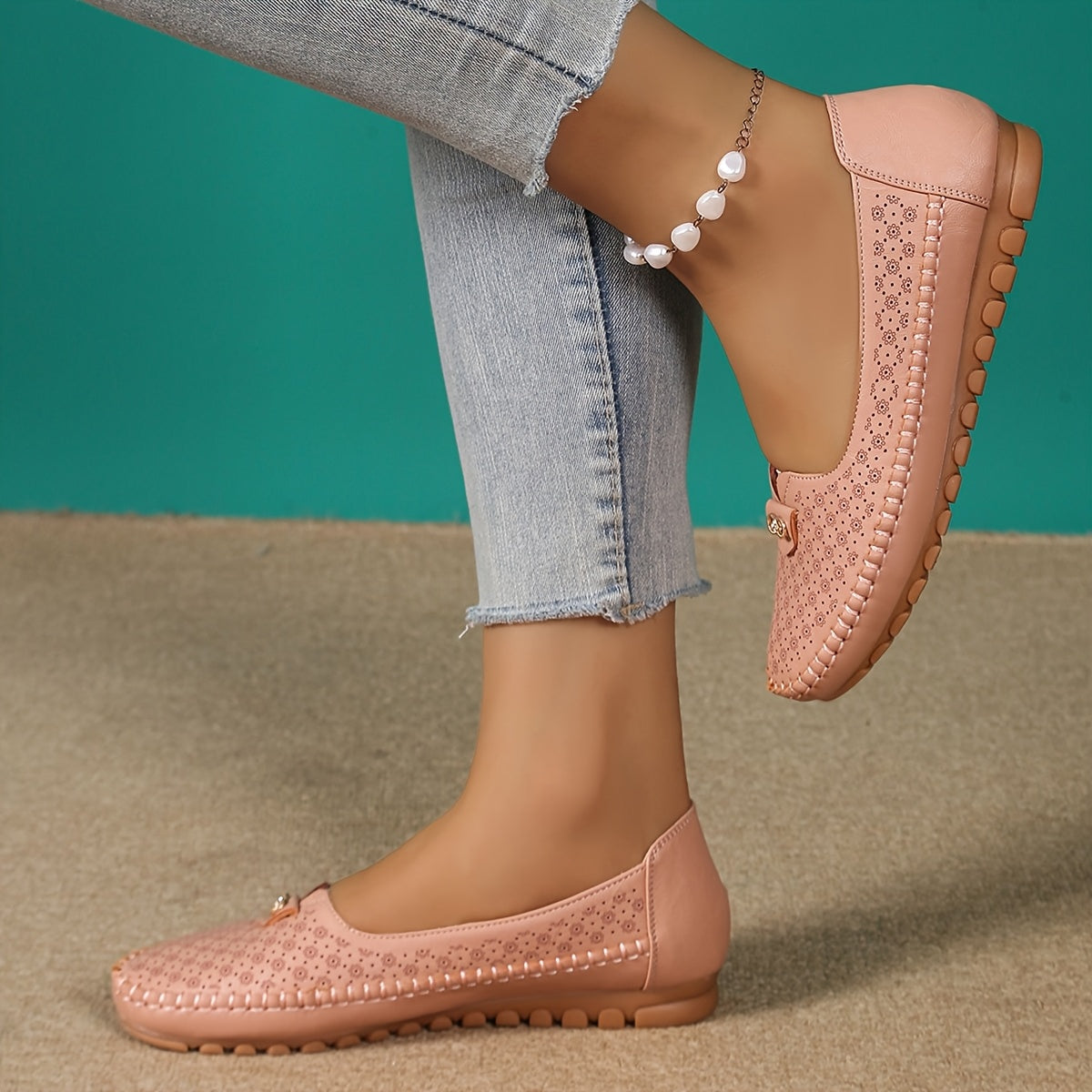 Women's Slip-On Loafers with TPR Sole and Metallic Accents