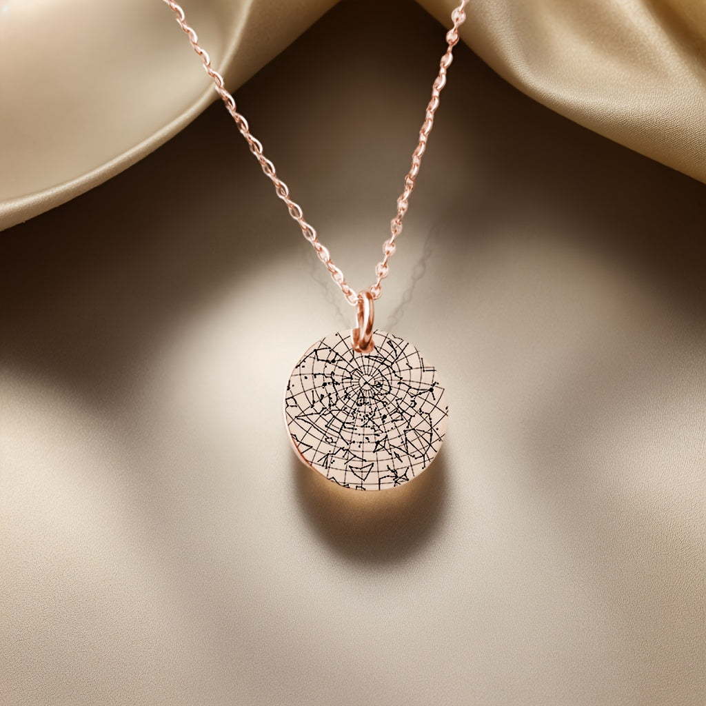 Shaxsiylashtirilgan Yulduzlar xaritasi taqinchoq, oy fazasi gravirovkalangan, zanglamaydigan po'lat, vintage sovg'a, tug'ilgan kunlar uchun