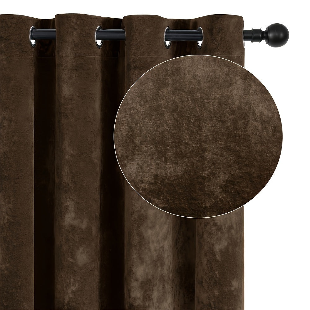 Pair of 2 Crushed Velvet Curtains with Heat and Sound Insulation for Living Room Bedroom Office