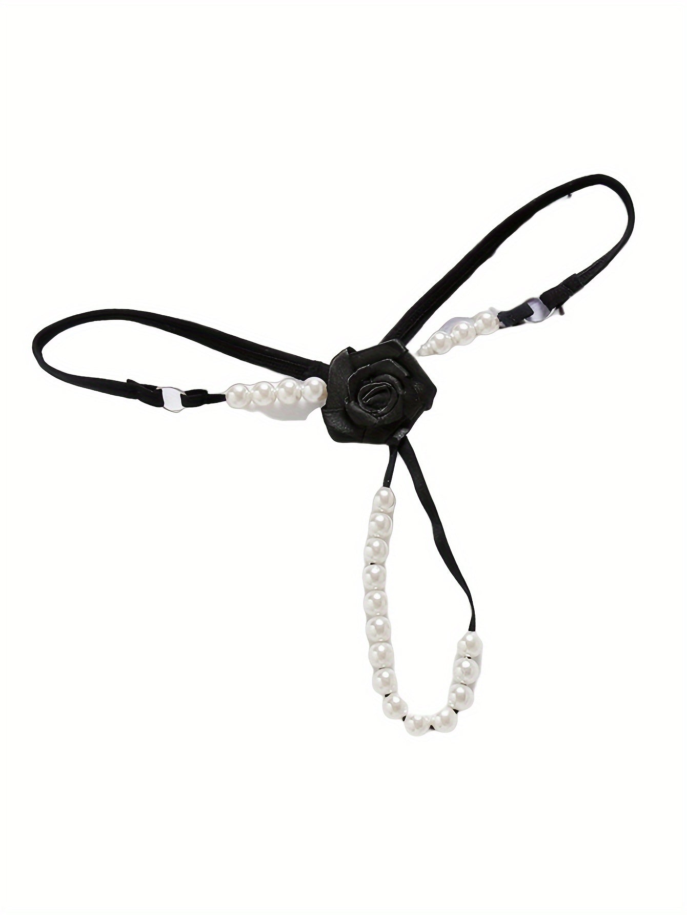 Women's Floral Patch Thongs with Faux Pearl Embellishments Low Waist Open Crotch Lingerie