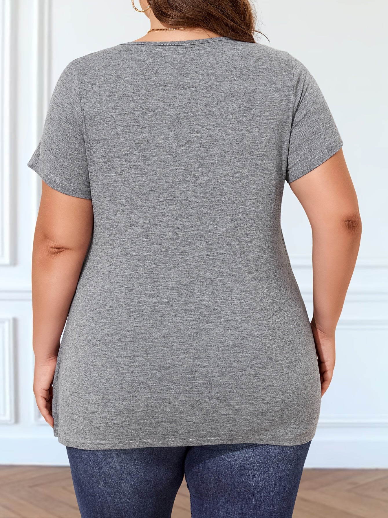 Camiseta de manga corta para mujer talla grande en negro con detalle de encaje