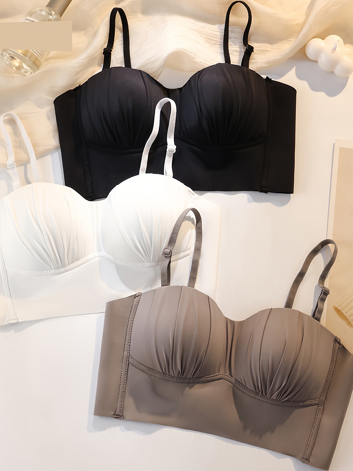 Set of 3 Women’s Seamless Strapless Bandeau Bras with Non-Removable Padding