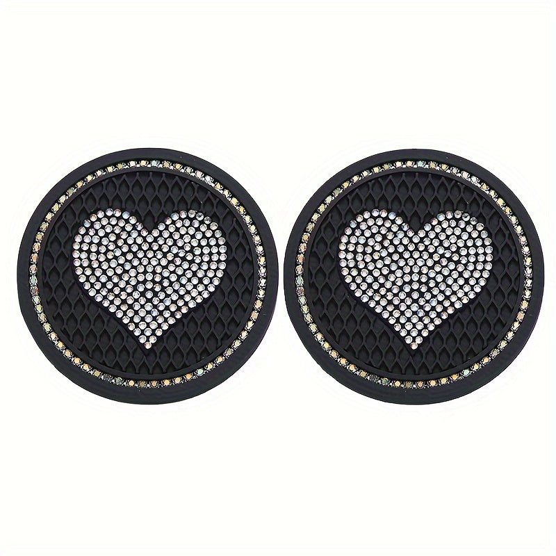 2 Pack Bling Rhinestone Car Cup Holder Coasters Silicone Inserts Universal Fit