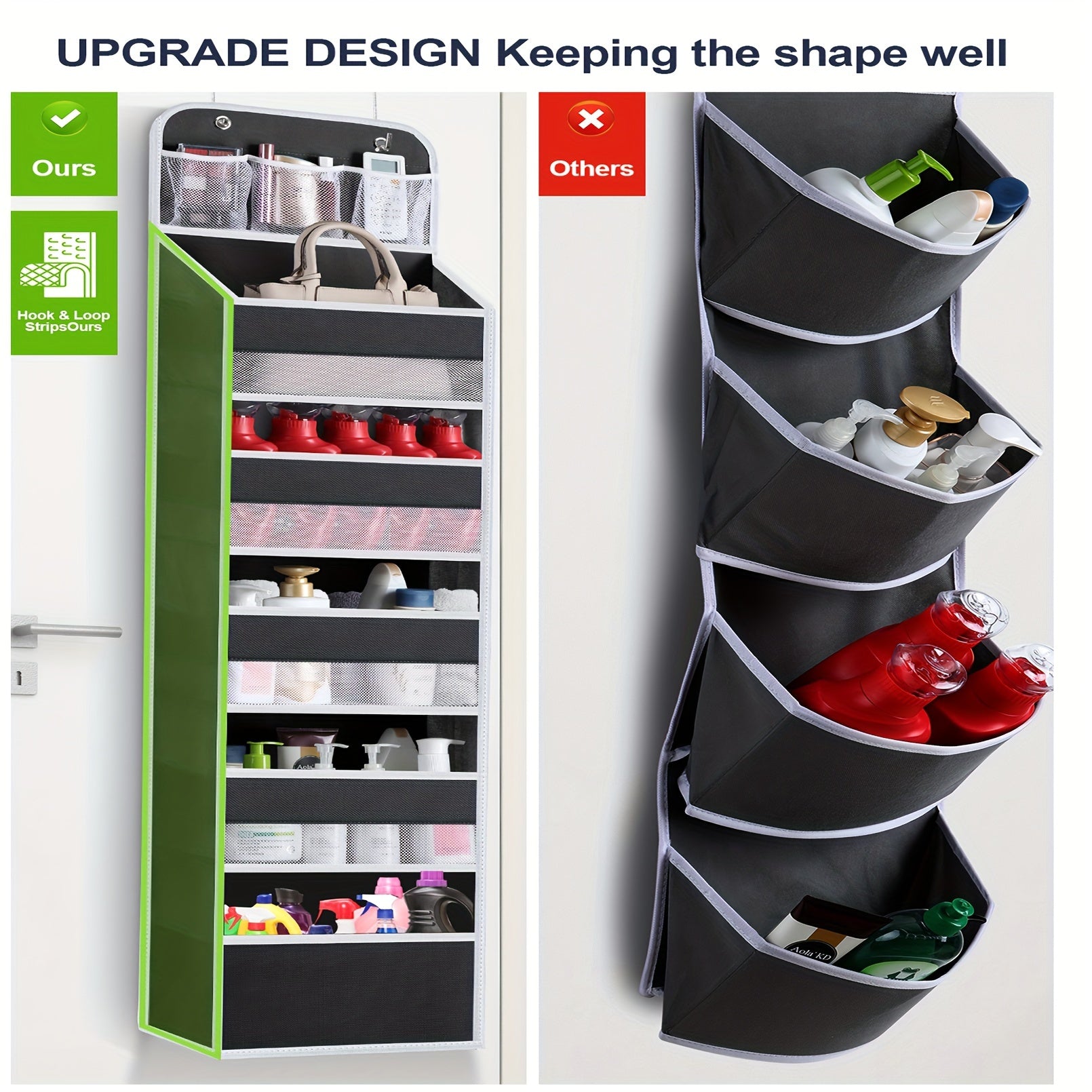 Black Halloween and Christmas Over-the-Door Organizer with 8 Large Pockets for Bathroom Bedroom Kitchen Dorm