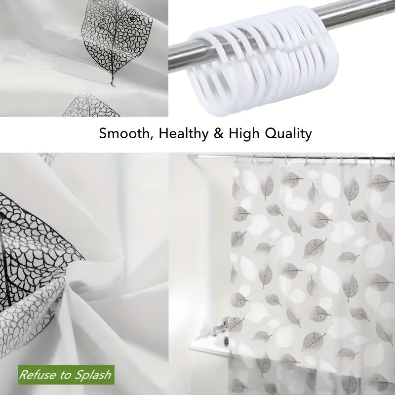 Autumn Leaves Water-Resistant PEVA Shower Curtain with Woven Leaf Pattern and Reinforced Grommets
