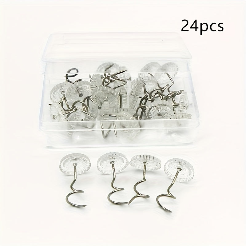 Sofa Cover Fixing Clips Set of 24 and 12 Twist Nails for Edge Securing Transparent Spiral Needle Bed Skirt