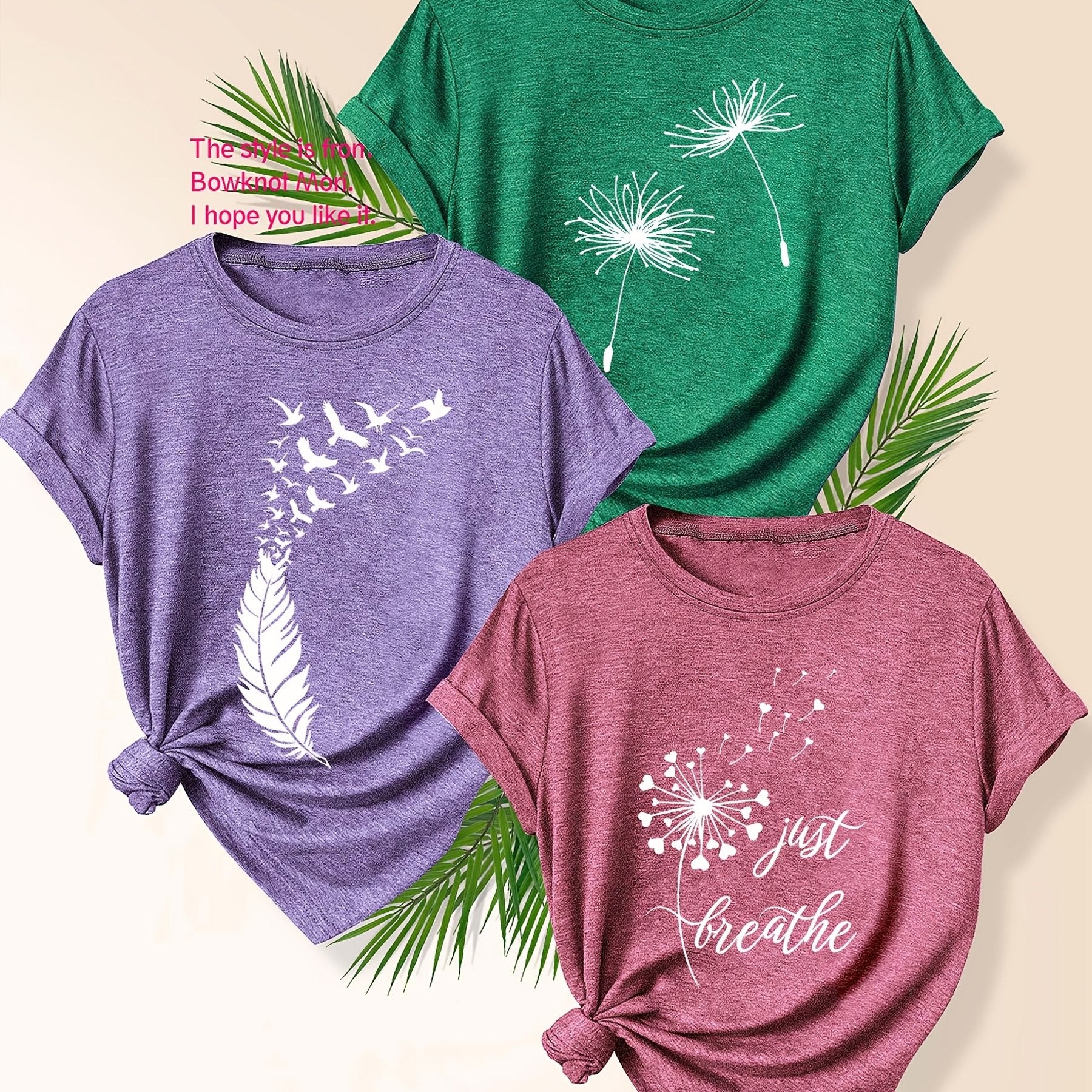 Women Summer T-Shirt Set Soft Cotton Blend Graphic Tees Multiple Colors