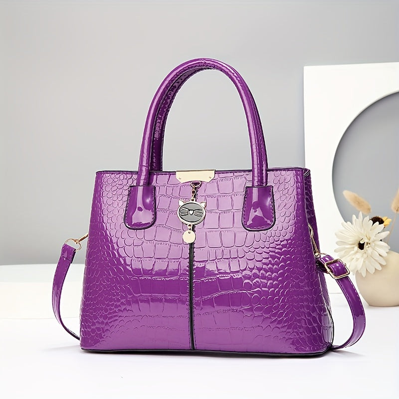 Women's Handbag Crocodile Pattern Large Capacity PU Shoulder Bag for Middle-Aged Mothers