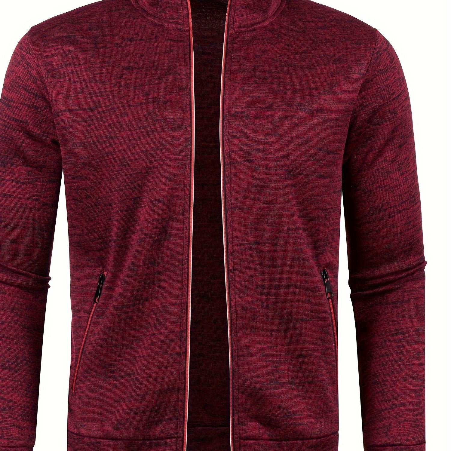 Men's Zip-Up Cardigan Sweater for Fall Winter Solid Knit High Neck Skinny Polyester