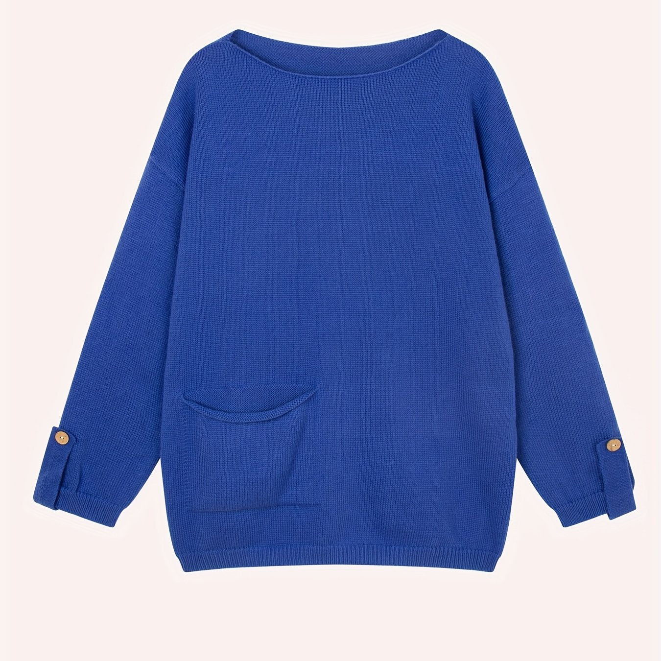 Plus-Size Women's Autumn Winter Sweater with Pockets and Slanted Shoulders