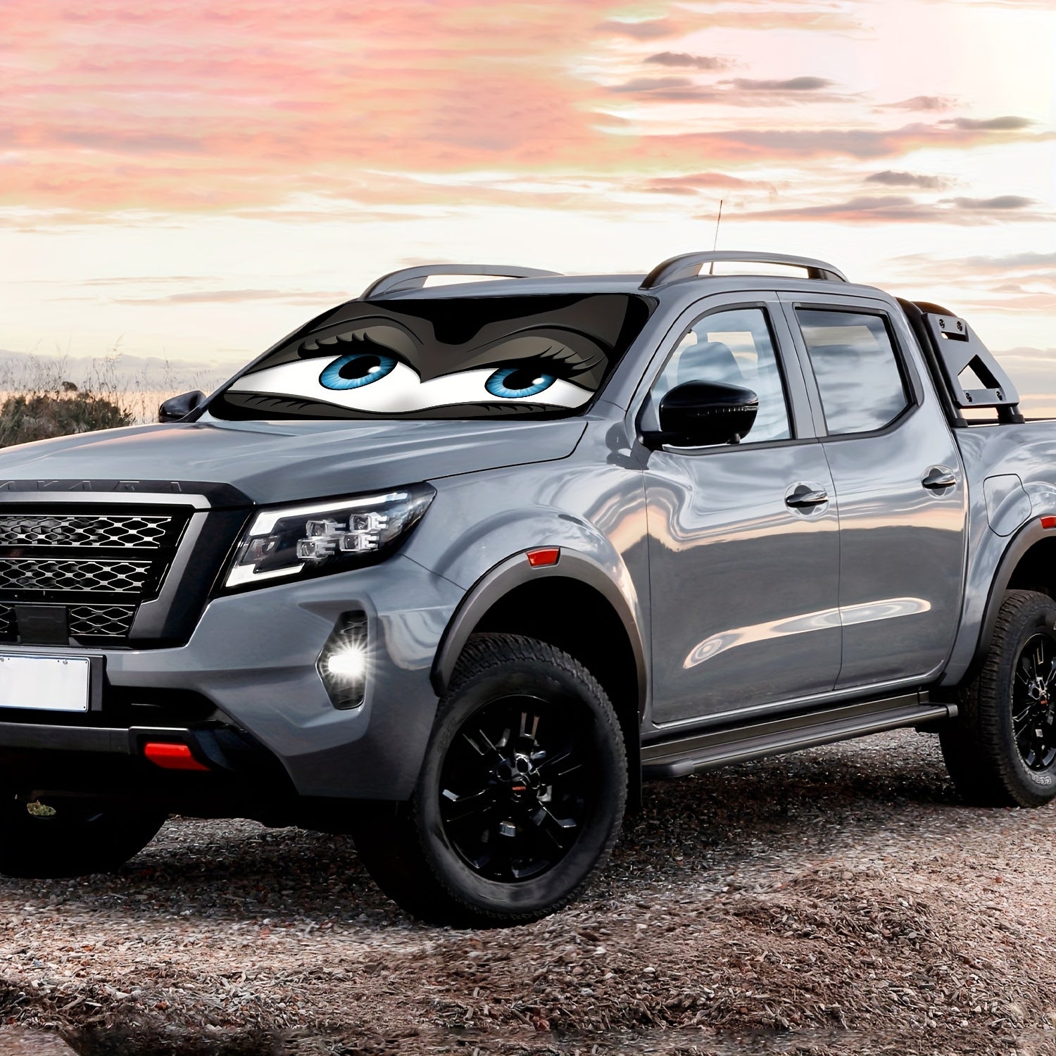 Kichkina multfilm katta ko'zlar quyosh nurlari uchun SUV va sedanga mos keladigan, roll-up polyester old oynani himoyalovchi quyosh nurlari uchun qopqoq