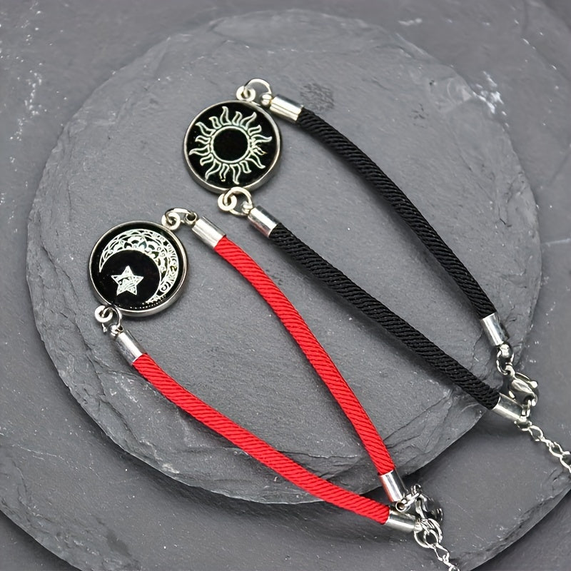 Quyosh va Oy Juftlik Bilaguzuklari, Shisha Charm bilan, Moslashuvchan Do'stlik Zargarlik