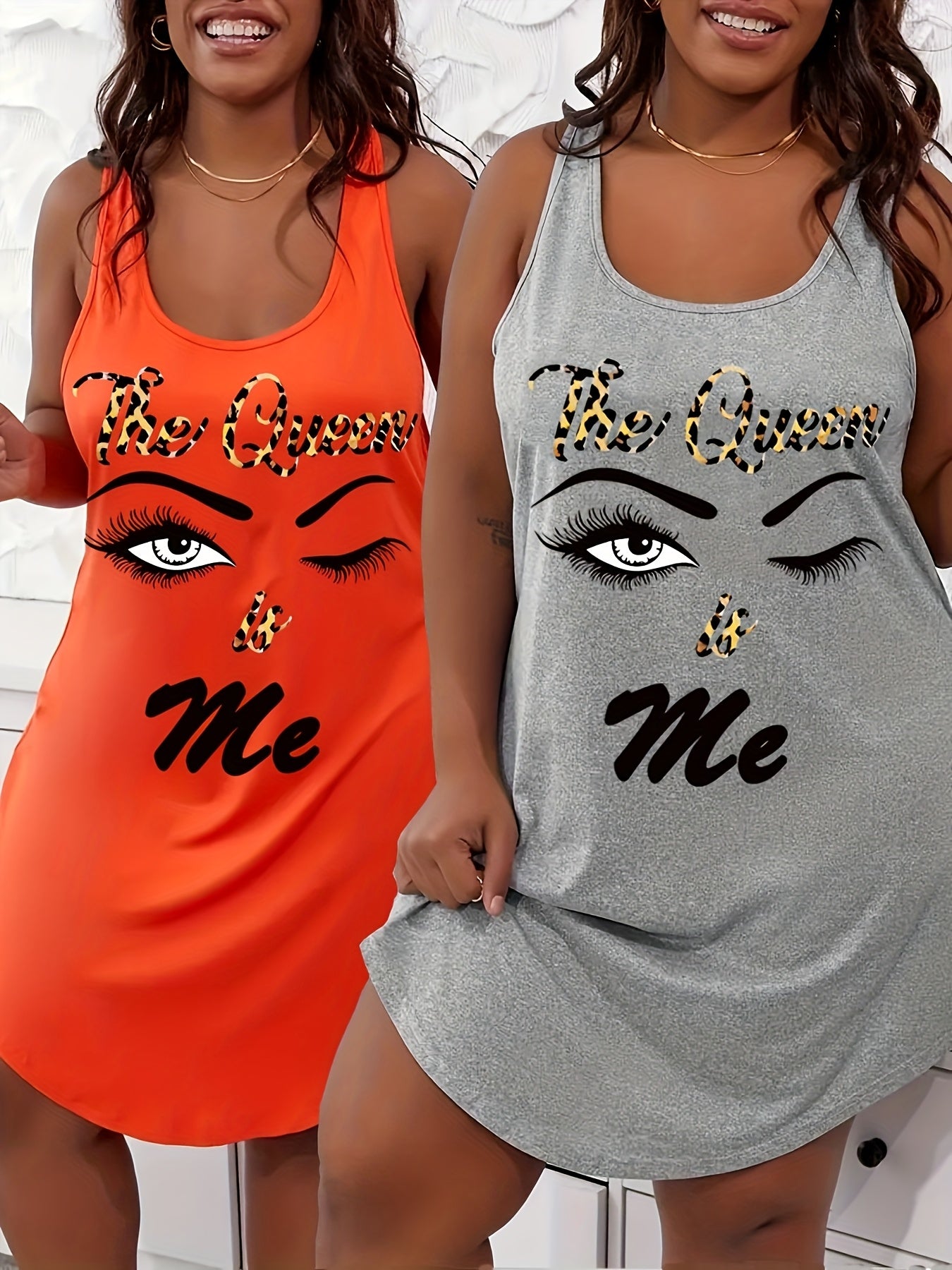 Plus Size Women's Sleepwear Set Two-Piece Nightgown Summer Printed Tank Dress