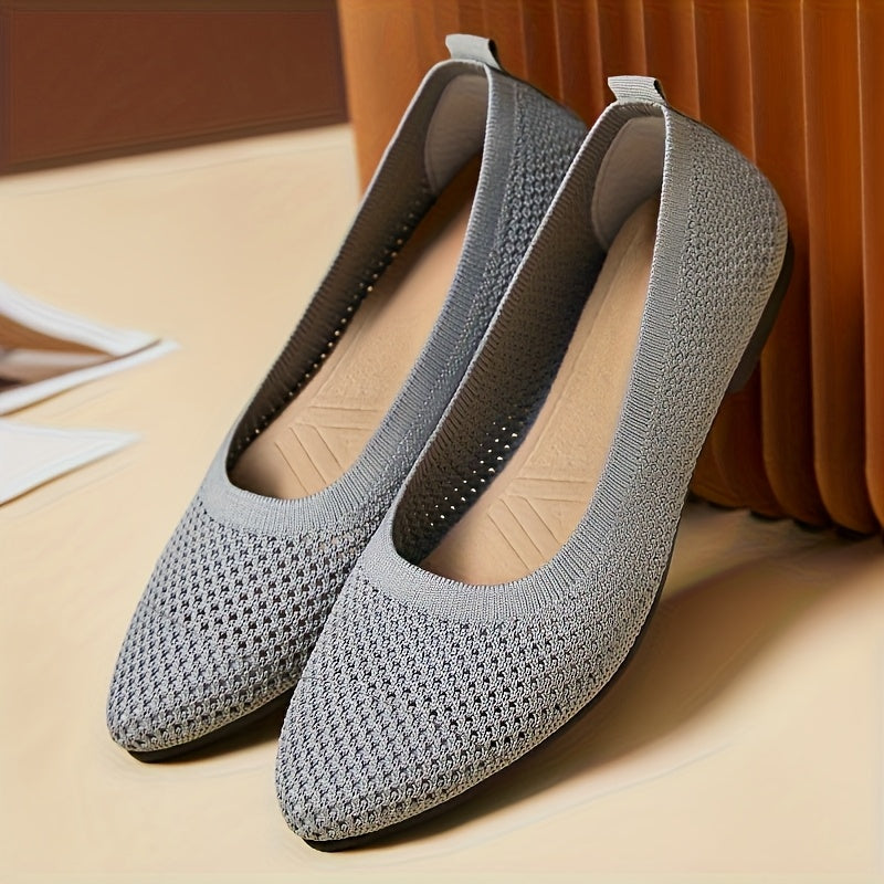 Women's Knit Mesh Pointed Toe Flats, Casual Slip-On Shoes for All Seasons
