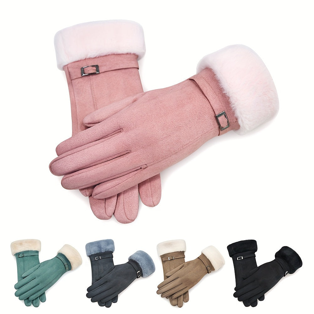 Women's Touchscreen Winter Gloves Suede with Plush Lining Elastic Fit Multiple Colors
