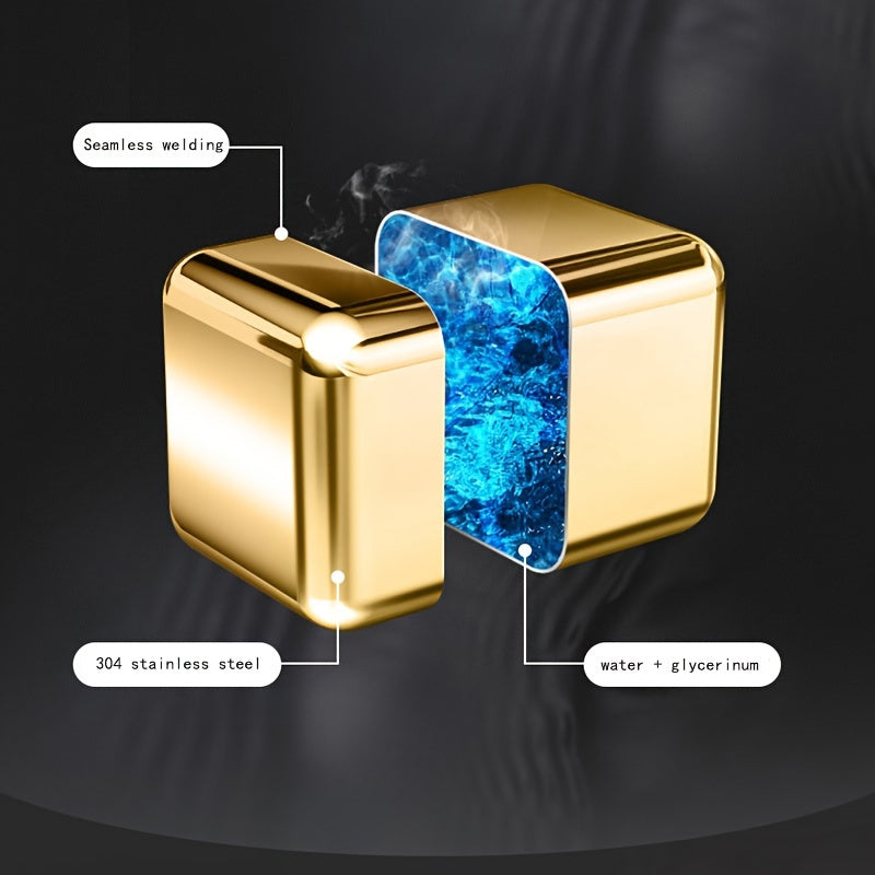 8 ta zanglamaydigan po'latdan yasalgan viski toshlari va Silikon tilim bilan oltin rangli sovutish uchun ichimliklar to'plami