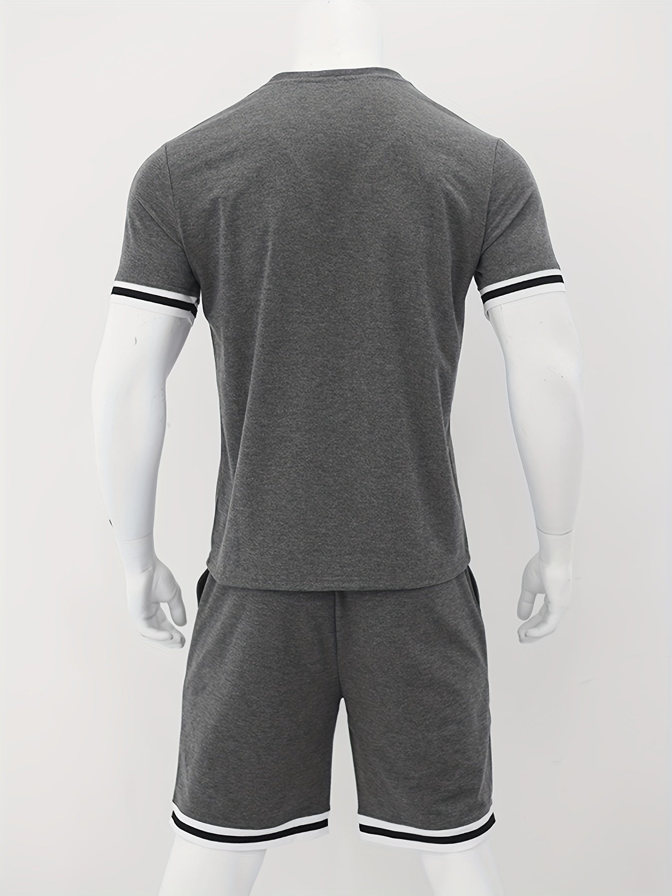 Men's Summer Sports Suit Short Sleeve Polyester Solid Color Casual Athletic Set