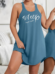 Plus Size Loungewear Dress with Scoop Neck Racer Back Eyelash and Letter Print