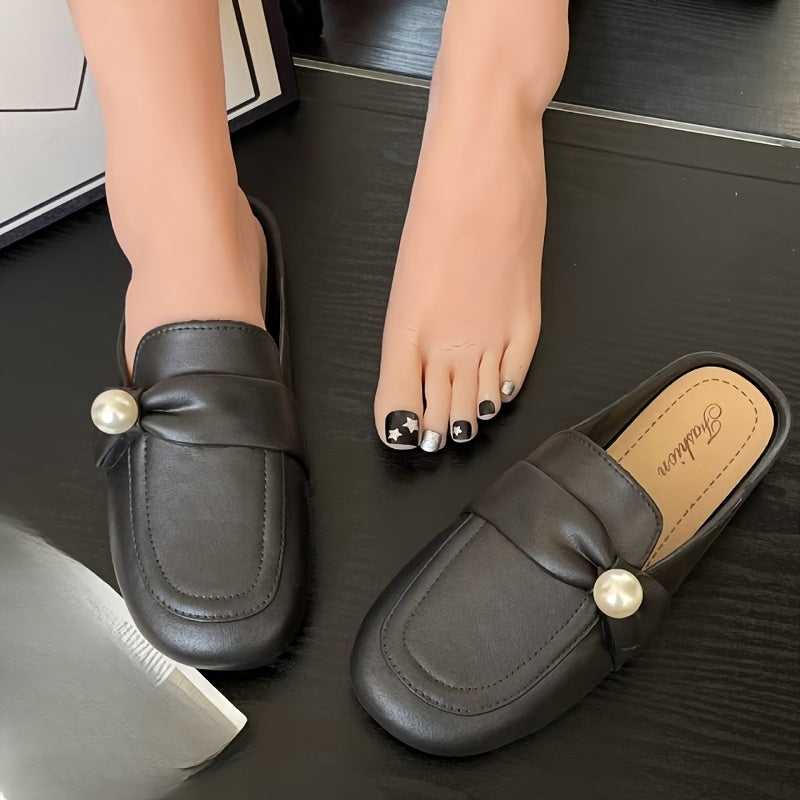 Women’s Summer Slip-On Loafers Solid Color Pearl Accent EVA Rubber Shoes