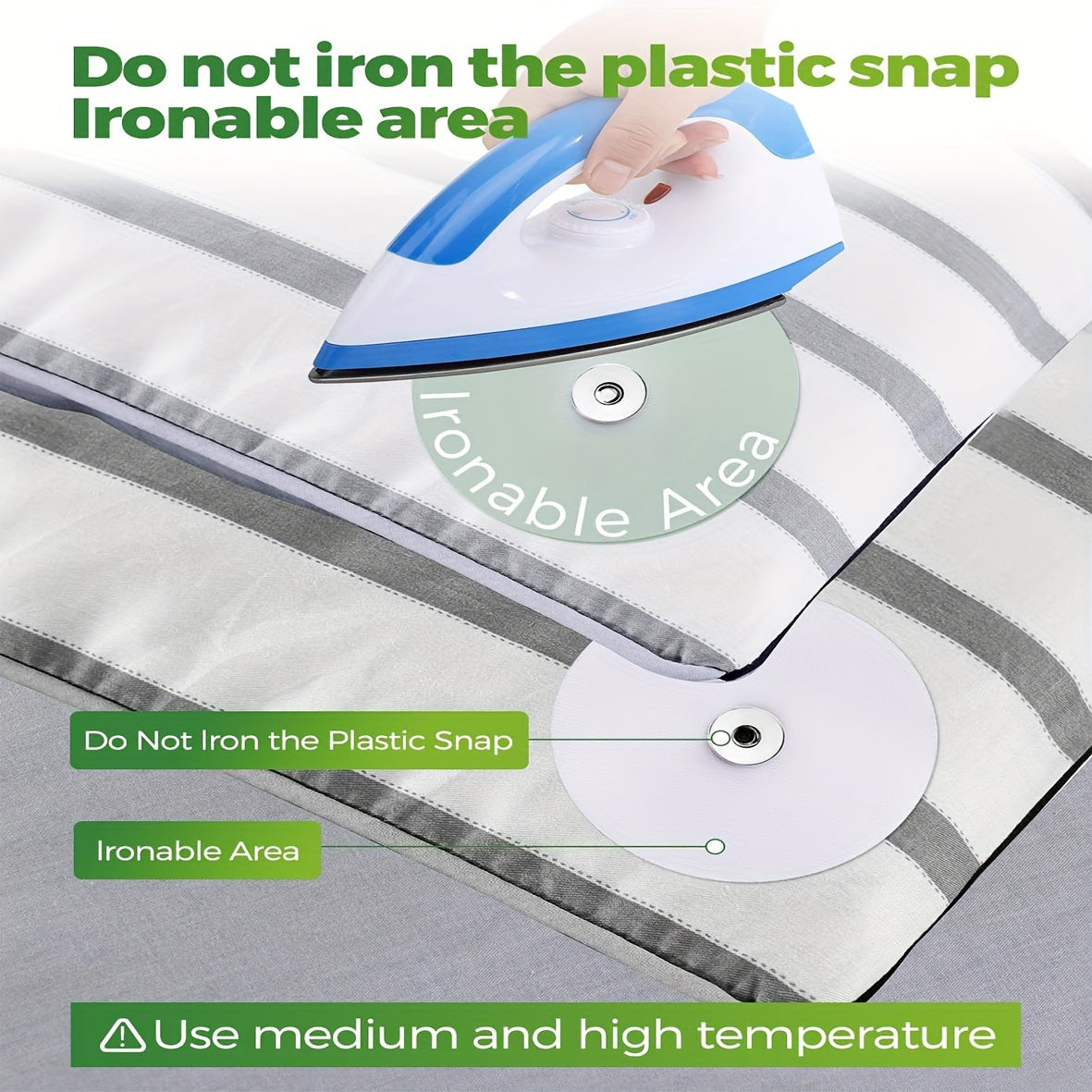 Set of 8 White Metal Quilt Clips for Sheets and Duvets, Iron-On and Stick-On