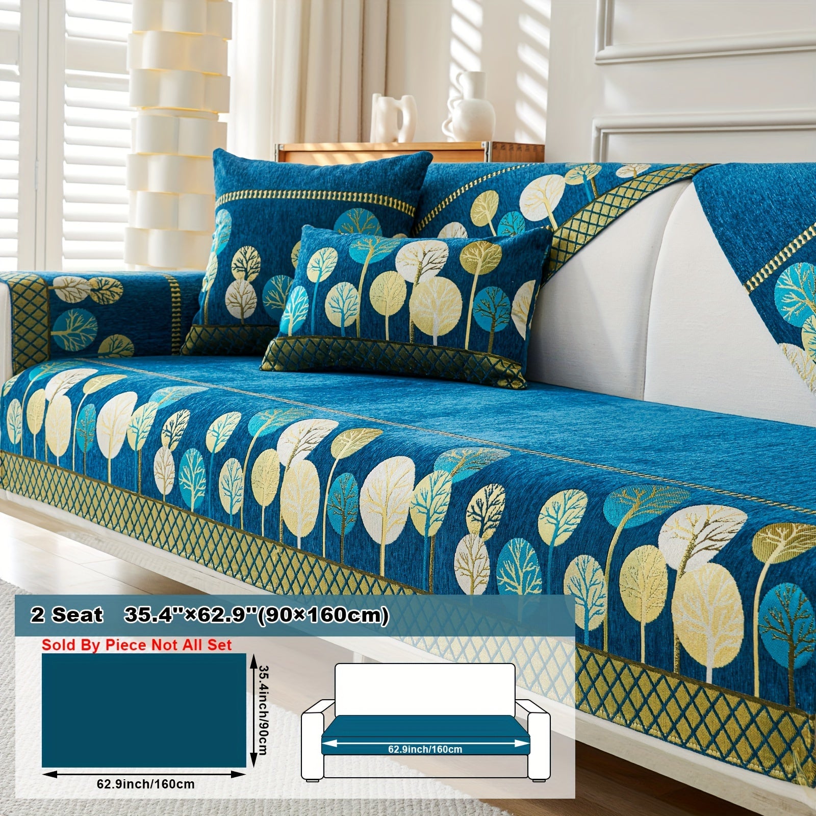 Boho Style Sofa Cushion with Moon and Tree Design Chenille All-Season Pet-Friendly Soft Modern