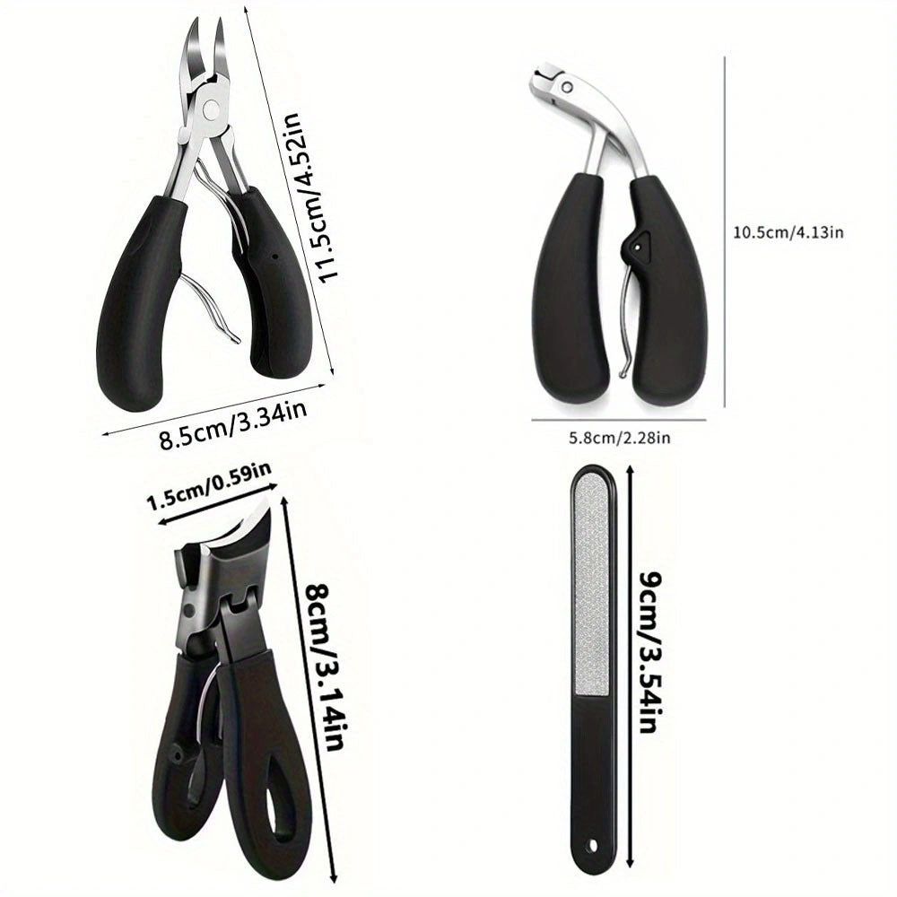 4-Piece Heavy-Duty Toenail Clippers Set for Elderly Men Professionals Stainless Steel Curved