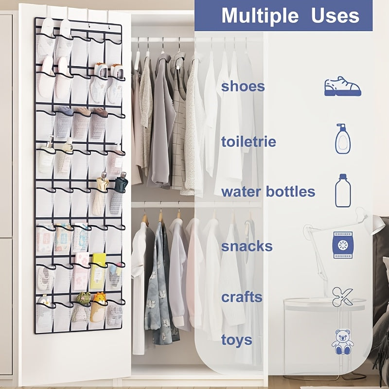 Foldable Mesh Shoe Organizer with 40 Pockets for Closet Entryway Storage White