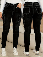 Women's Plus Size Black High-Waisted Stretch Skinny Jeans Cargo Pants