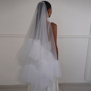 Velo de novia con ribete de volantes y borla, accesorio de boda de nylon transparente