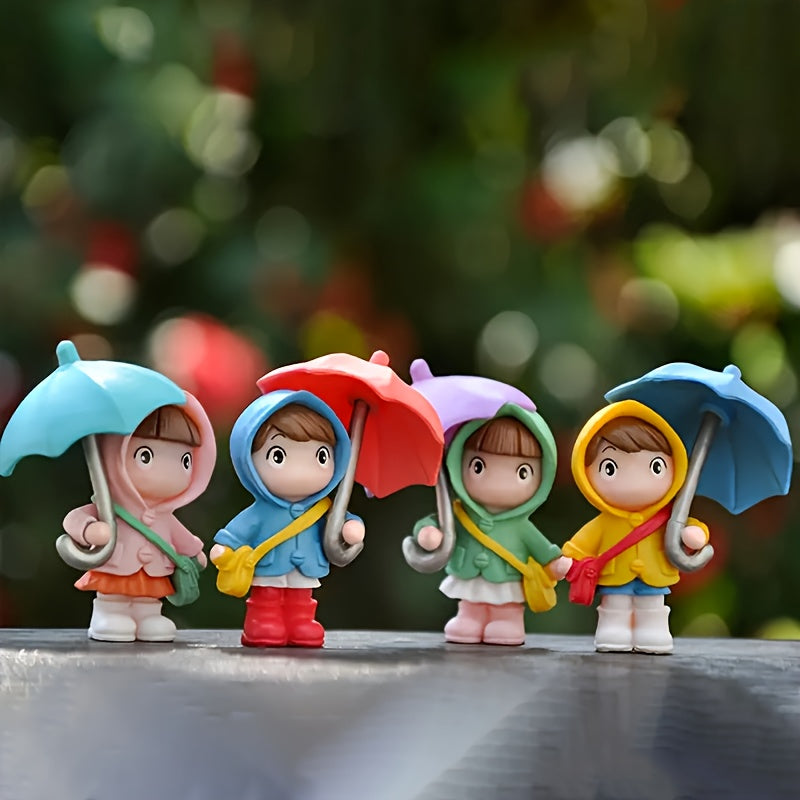 Girls Umbrella Girl Figurines 4pcs Set Durable ABS Dashboard Home Decor