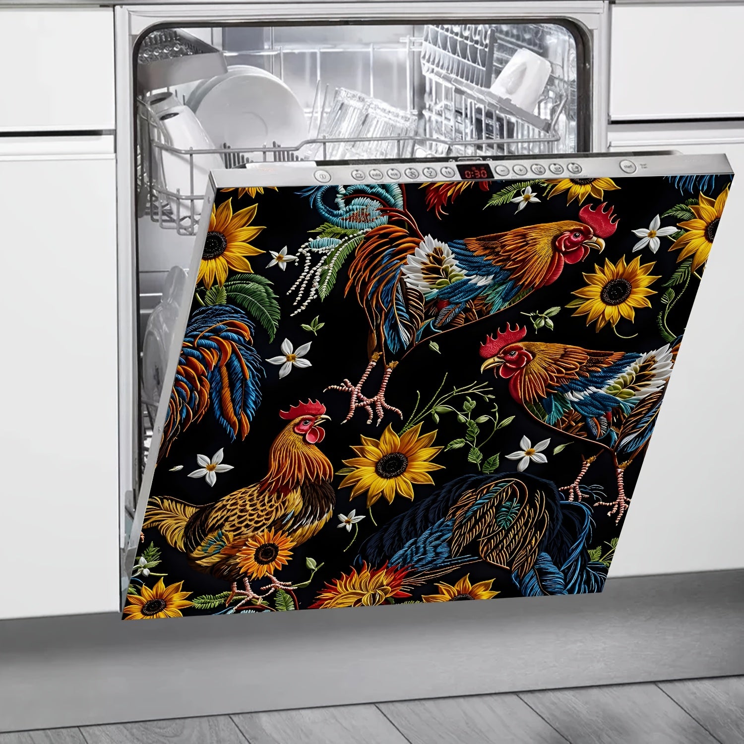 Quyosh gul va Qo'y qushi oshxona dekoratsiyasi magnitli idish-tovoq qoplamasi decal 58x66 sm