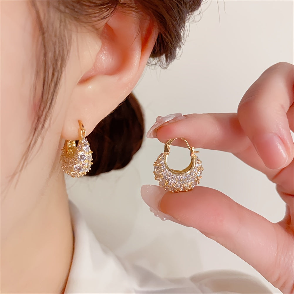 14K Gold Plated Copper Hoop Earrings with Zirconia for Women