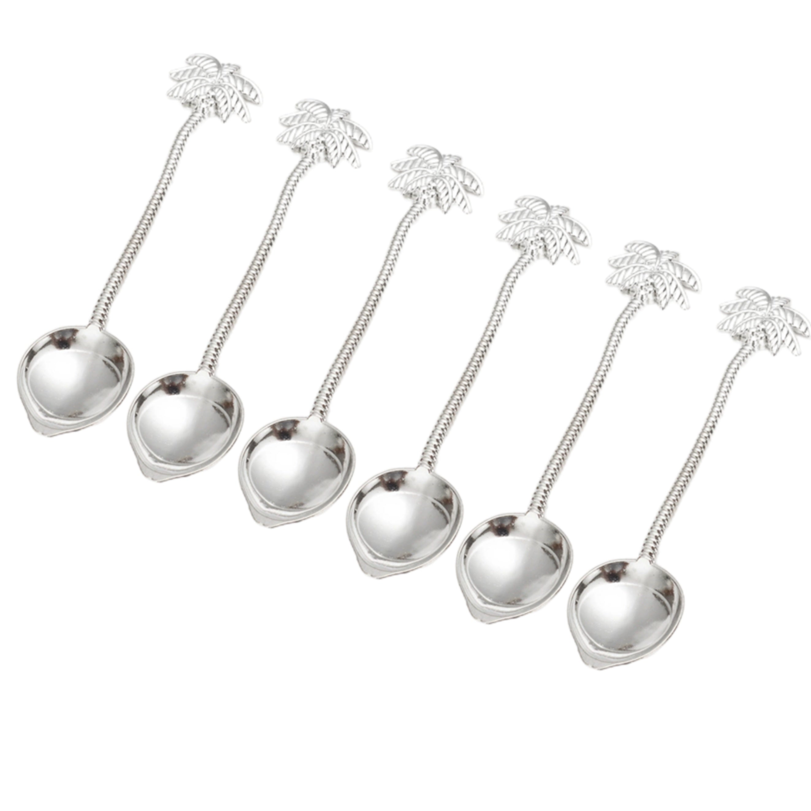 Set of 6 Tropical Coconut Palm Metal Coffee Stirring Spoons for Dining Bar Gift