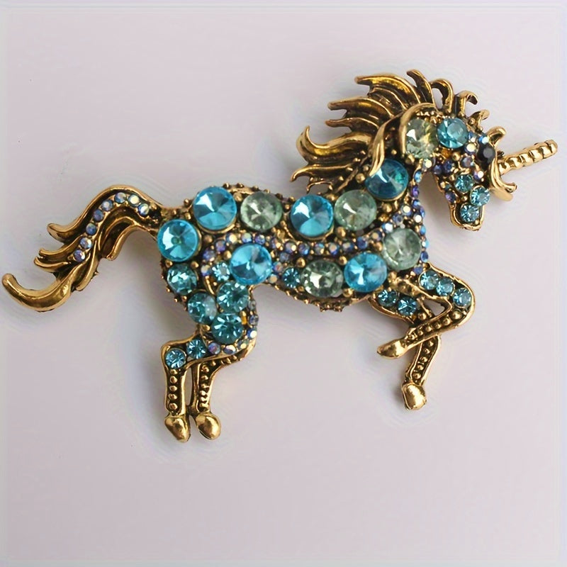Crystal Horse Brooch with Rhinestones Punk Edge Animal Pin for Sweaters Dresses and Scarves