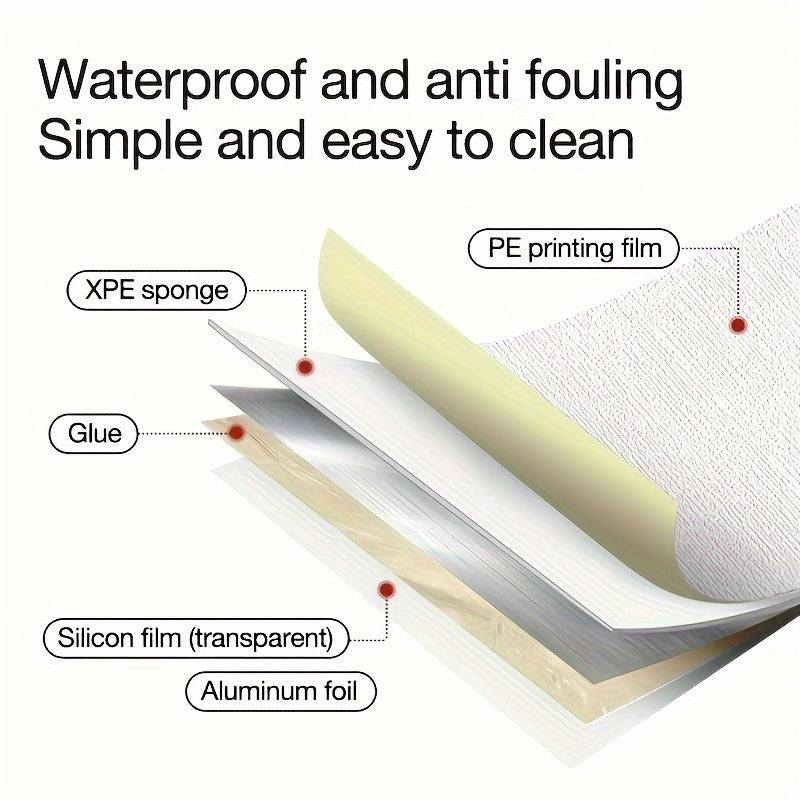 5 Rolls of 3D Foam Wallpaper Stickers Self-Adhesive Waterproof Wall Panels for Home and Office