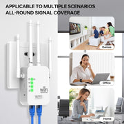 High-Speed WiFi Extender Signal Booster Dual-Band Supports 150 Devices Large Area Coverage