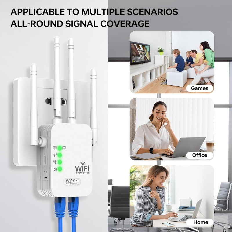 High-Speed WiFi Extender Signal Booster Dual-Band Supports 150 Devices Large Area Coverage