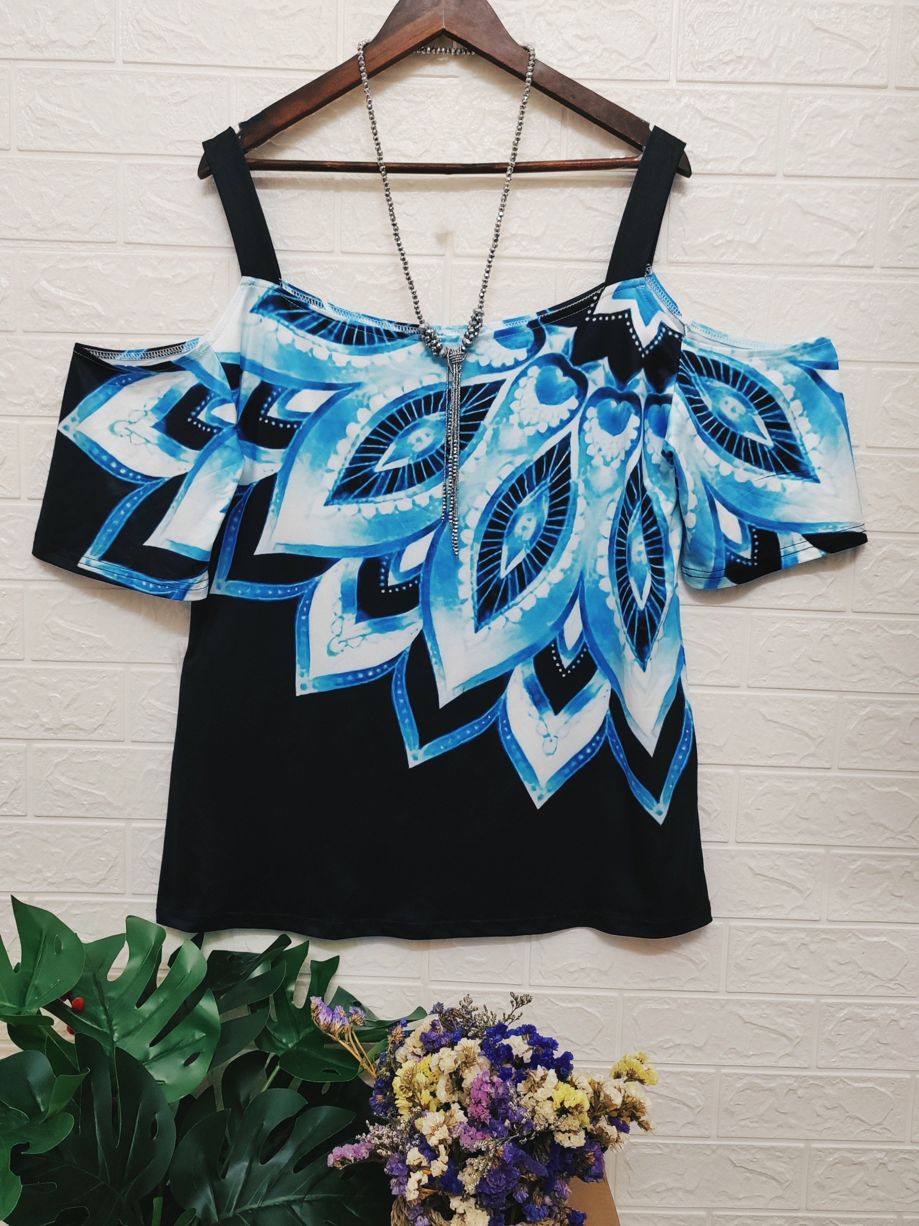 Plus Size Floral Print Cold Shoulder T Shirt for Women Spring Summer Casual Polyester