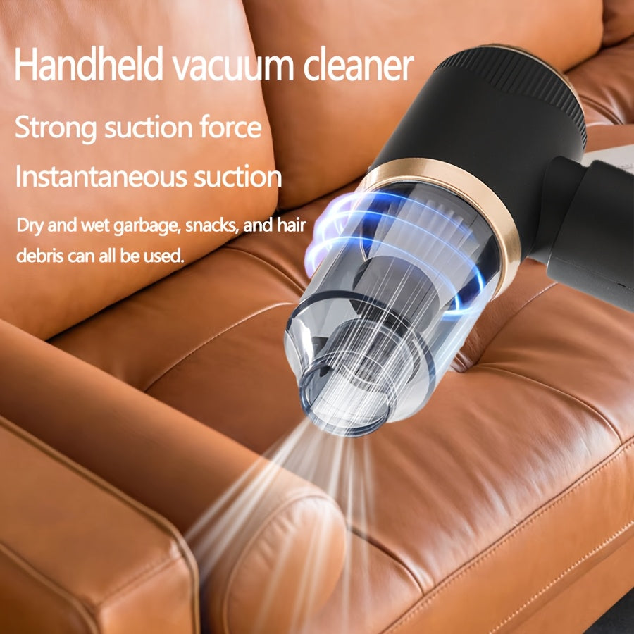 Компактный ручной пылесос с мощным всасыванием, зарядкой через USB, идеально подходит для уборки дома, офиса и автомобиля, очищает сухие и влажные загрязнения.