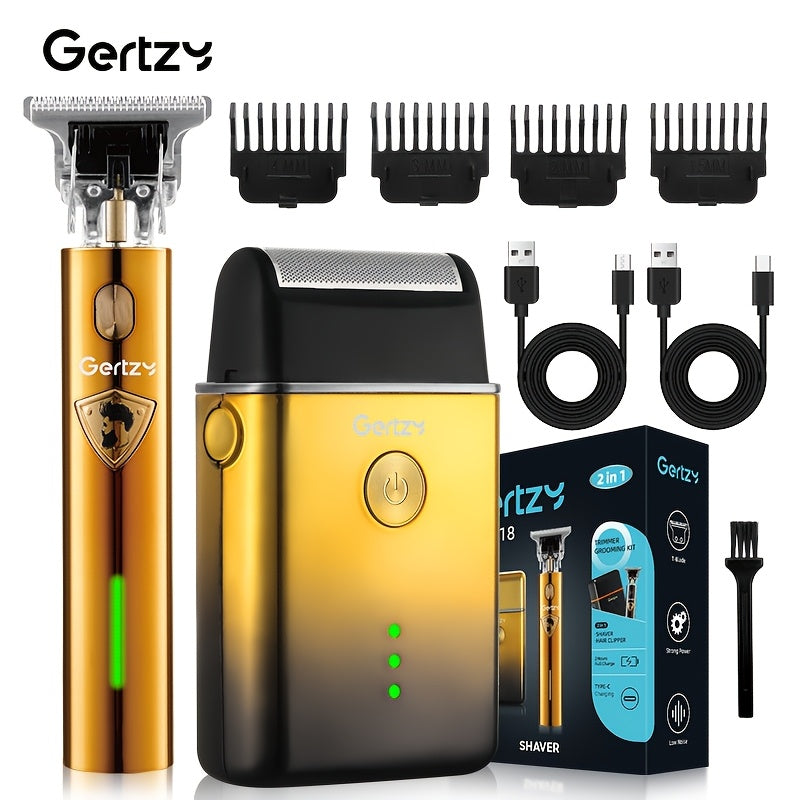 Professional Electric Hair Clipper Set 2pcs USB Rechargeable Lithium Battery 46-60min