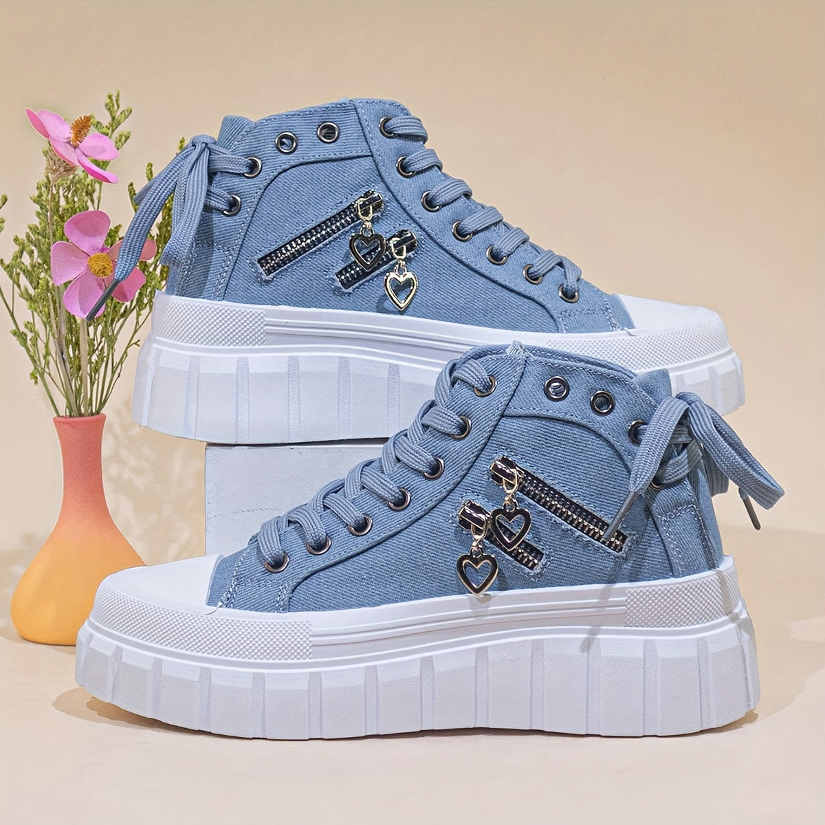 Women's All-Season High Top Sports Shoes with Thick Sole Breathable Fabric