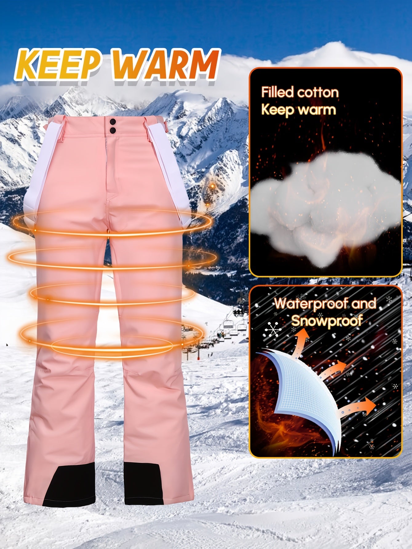Women's Light Blue Waterproof Thermal Snow Pants for Ski and Winter Outdoor Activities