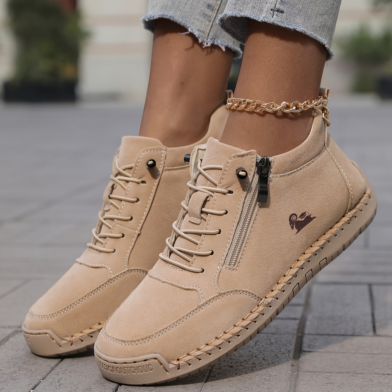 Women’s Handmade Stitched Leather Midband Slip-On Casual Short Boots