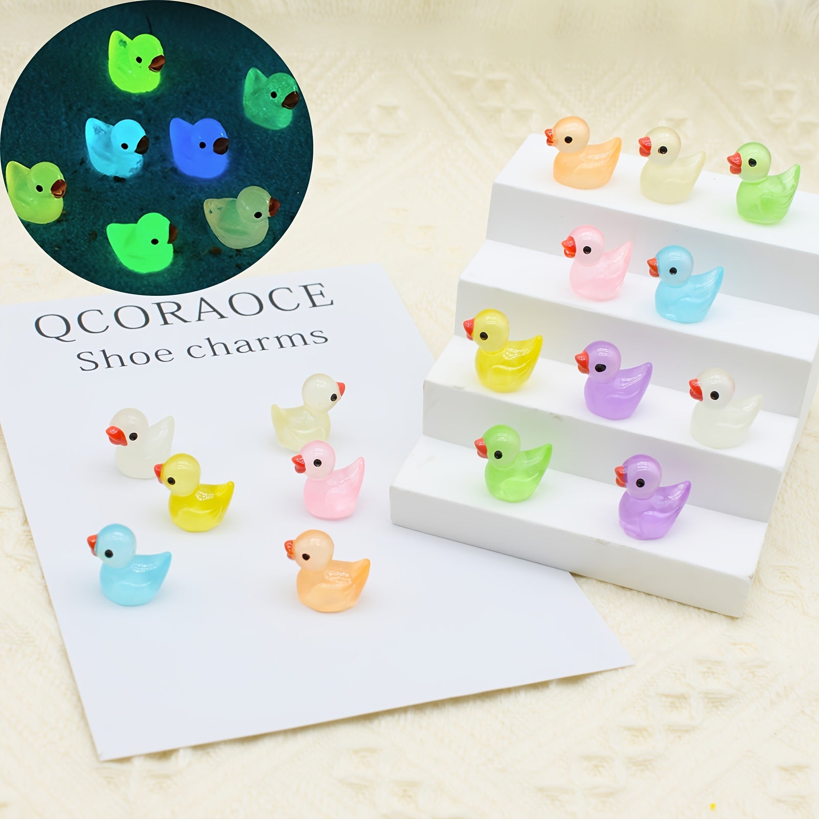 Kids Duck Shoe Charms 16-Piece Glow-in-The-Dark Summer Accessories
