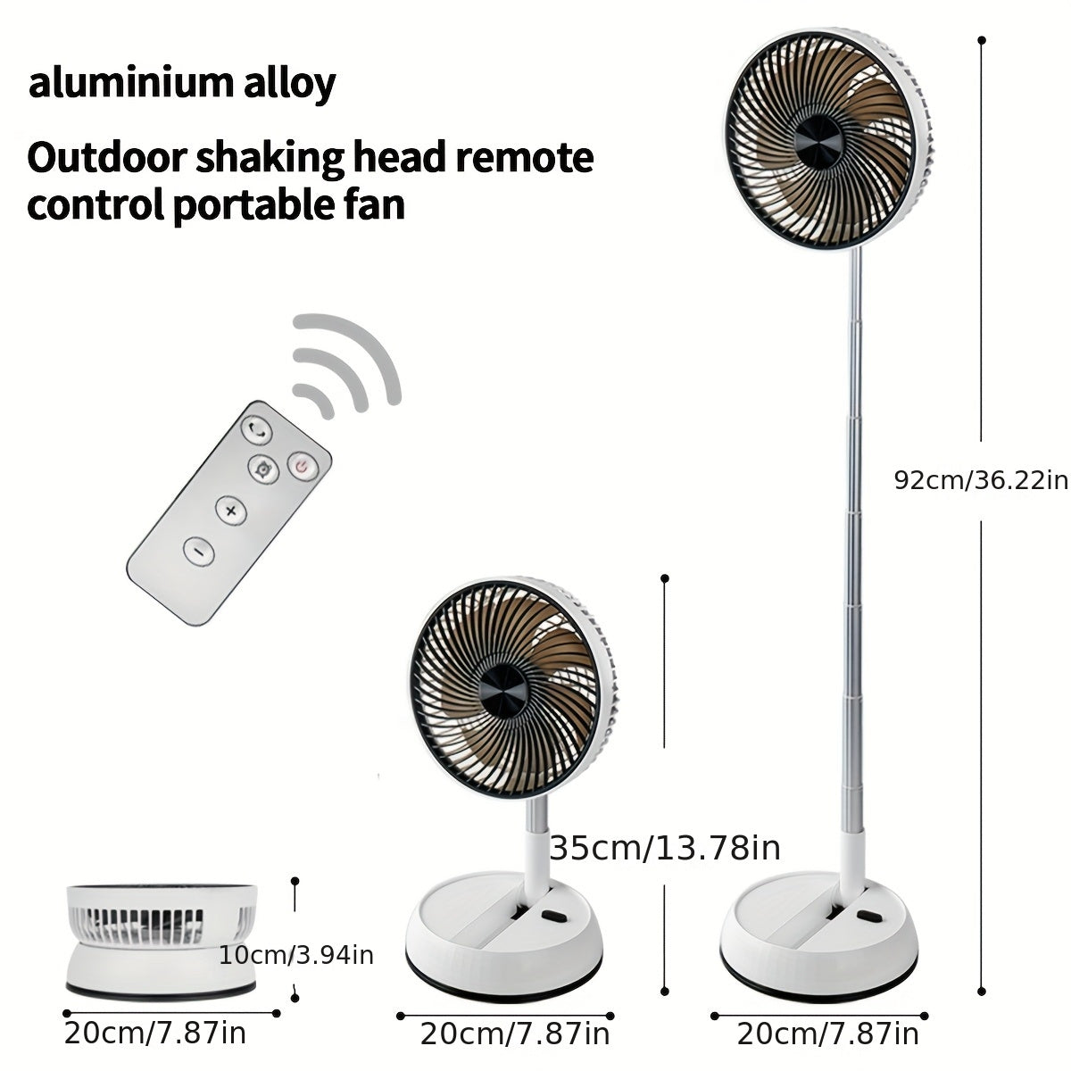 Portable Aluminum Alloy Fan with Remote Control Silent Rechargeable Battery USB and Battery Powered Indoor Outdoor Cooling Telescopic Design