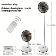 Portable Aluminum Alloy Fan with Remote Control Silent Rechargeable Battery USB and Battery Powered Indoor Outdoor Cooling Telescopic Design