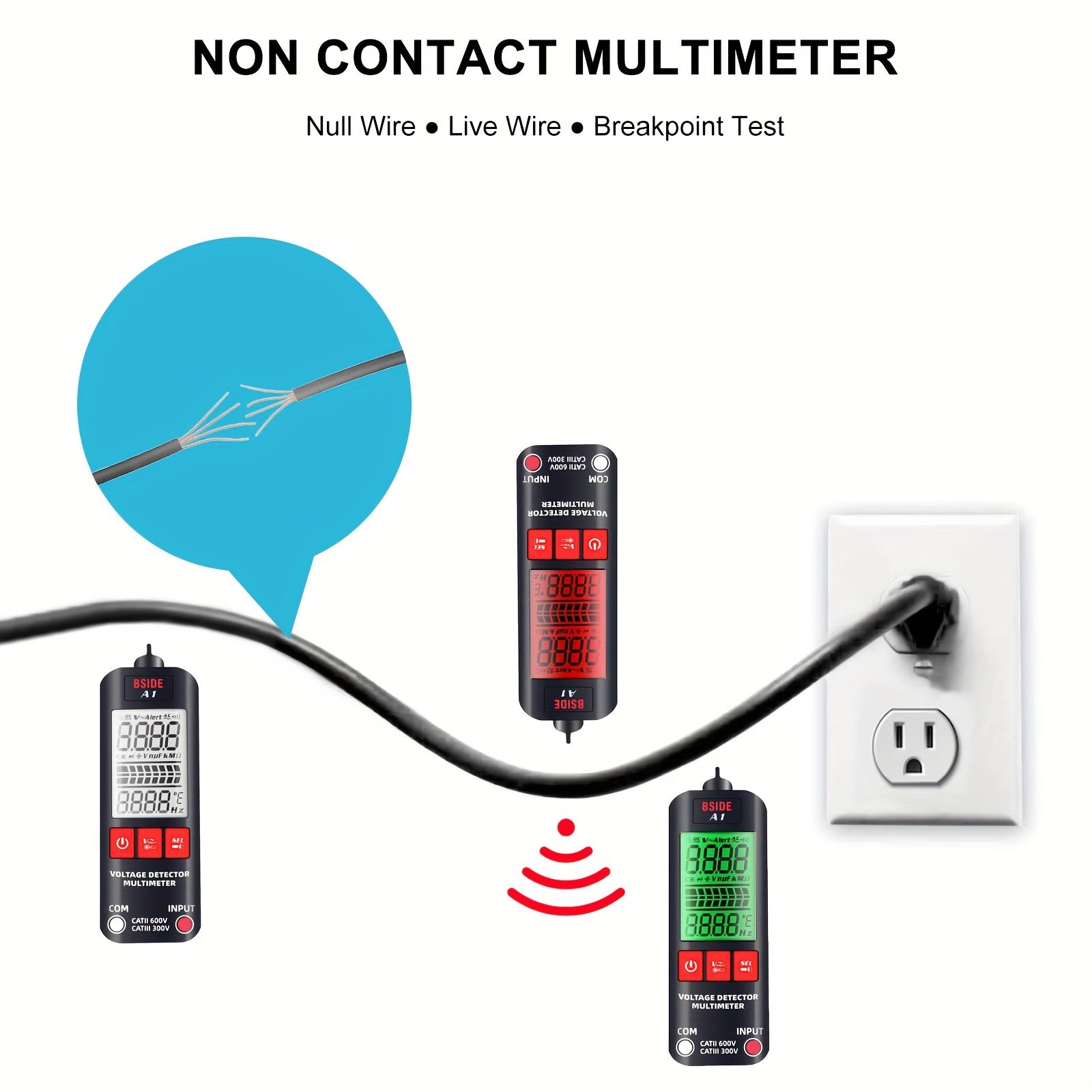 Digital Multimeter with Non-Contact Voltage Tester and Flashlight for Voltage, Current, Resistance, Temperature