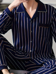 Men's Casual Pajama Set Polyester Knit Striped Fall Winter Regular Fit